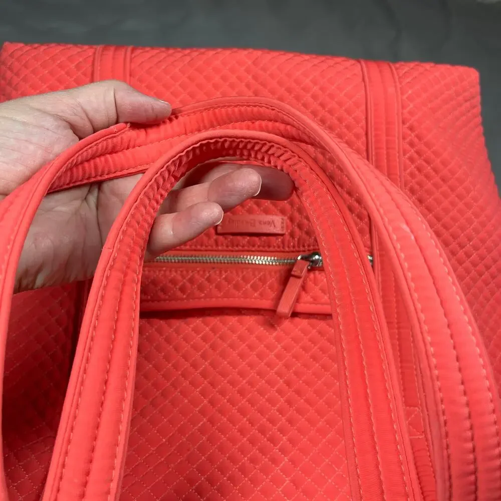 Vera Bradley Big Tote Bag Zip Top Quilted Coral Interior Pockets Bonus Clear Bag